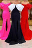 Red Off-the-Shoulder Bow Mermaid Formal Prom Gown with Slit