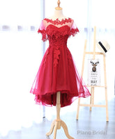 Red Round Neck Lace Tulle Short Prom Dress
