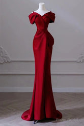Red Satin Sweetheart Straps Long Formal Dress Red Long Prom Dress