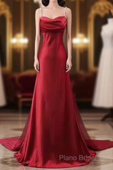 Red Soft Satin Long Party Dresses Formal Dresses, Red A-Line Formal Dresses