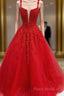 Red Tulle Lace Appliques Long Formal Prom Dresses A Line Formal Dresses