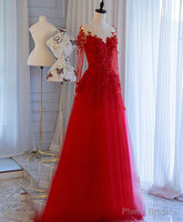 Red Tulle Lace Off Shoulder Long Prom Dress Red Lace Evening Dress