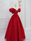 Red V Neck Satin Long Prom Dress, Red Formal Evening Dresses