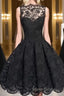 Retro A-line Black Lace Sleeveless Open Back Short Formal Prom Dresses, Homecoming Dresses