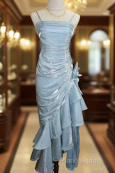 Retro Baby Blue Vintage Floral Dresses Asymmetrical Hem Formal Prom Gown