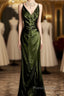 Retro Mermaid Spaghetti Straps Satin Green Long Evening Dresses Formal Prom Dresses