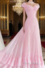 Retro Pink A-line Long Formal Prom Dress,Pink Bridesmaid Dress