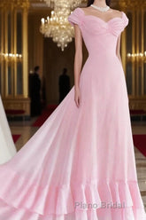 Retro Pink A-line Long Formal Prom Dress,Pink Bridesmaid Dress