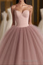Dusty Rose A-Line Tulle Floor Length Spaghetti Straps Sweetheart Evening Party Dresses Formal Prom Dresses