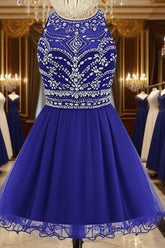 Royal Blue Homecoming Dresses , Tulle Beaded Party Dresses, Cute Party Dresses