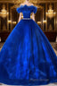 Royal Blue Off Shoulder Beaded Ball Gown Dresses, Royal Blue Sweet 16 Dresses