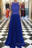 Royal Blue Round Neck Long Formal Prom Dresses, Blue Evening Dresses