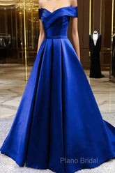 Royal Blue Satin A-Line Long Party Dresses, Simple Long Formal Prom Dresses Formal Dresses
