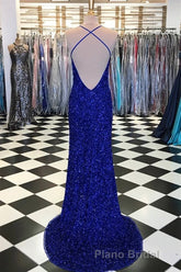 Royal Blue Sequin Mermaid Formal Prom Dresses