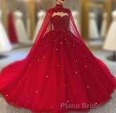 Royal Blue Tulle Ball Gown Formal Prom Dresses With Cape