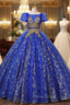 Royal Blue Tulle Pleats Sequins Appliques Quinceanera Dresses