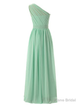 Simple A-Line Chiffon Ruched Mint Green Long Bridesmaid Dress