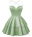 Sage Green Satin Homecoming Dress Sweetheart Neck Tiered Short Graduation Dresses