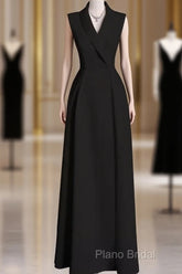 Sexy A Line Black Satin Party Dresses Long Formal Prom Dresses