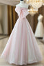 Sexy A-Line Pink Tulle Long Formal Prom Dresses