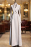 Sexy A Line Satin Party Dresses Long White Formal Prom Dresses