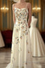 Sexy A Line Spaghetti Straps Ivory Floral Satin Formal Prom Dresses Birthday Outfits Evening Gown