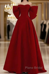 Sexy A Line Strapless Red Long Formal Prom Dresses