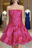 Sexy A Line Strapless Satin Pink Floral Vacation Dresses Short Birthday Dresses