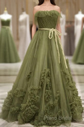 Sexy Ball Gown Strapless Neckline Green Ruffles Formal Dresses Formal Prom Dresses