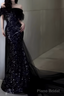 Sexy Mermaid Long Black Sequin Prom Dresses With Cap Sleeves Long Prom Dress