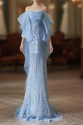 Sexy Mermaid Off The Shoulder Blue Sequin Long Formal Prom Dresses Evening Gowns