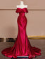 Sexy Mermaid Off The Shoulder Satin Red Floor Length Evening Dress Prom Dresses