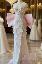 Sexy Mermaid Strapless Pink Sequin Long Floral Formal Prom Dresses Party Dresses