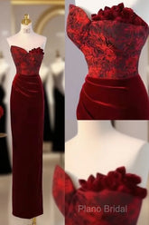 Sexy Sheath Long Senior Burgundy Velvet Formal Prom Dresses Formal Dresses