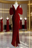 Sexy Sheath V Neckline Long Senior Red Formal Prom Dresses Formal Dresses