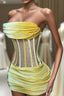 Sexy Strapless Yellow Velvet Formal Prom Dresses ,Charming Homecoming Dresses