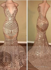 Sexy V-Neck Sequins Mermaid Long Prom Dress On Sale