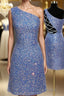Sheath/Column One-Shoulder Short/Mini Velvet Sequins Homecoming Dresses