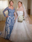 Sheath/Column Scoop Sweep Train Tulle Mother of the Bride Dresses With Lace