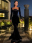 Sheath/Column Square Sweep Train Velvet Prom Dresses With Ruffles