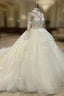 Sheer Lace Sleeve Wedding Ball Gown Dresses