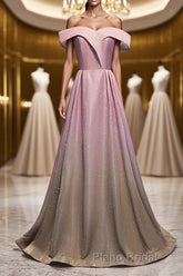 Shiny Off Shoulder Pink Ombre Formal Prom Dresses, Pink Ombre Formal Graduation Evening Dresses