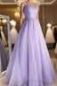 Shiny Purple Long Lace Formal Prom Dresses, Shiny Purple Lace Formal Evening Dresses