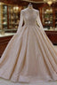 Shiny Sequined Long Sleevess Pleats Champange Wedding Dress