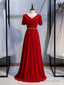 Shop Sexy V Neck Short Sleeves Beading Velvet Log Red Prom Dress Under 128