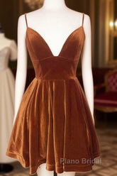 Short Burnt Orange Velvet Homecoming Dresses