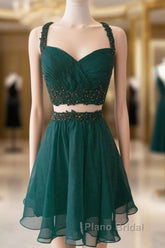 Short Chiffon Two Piece Dresses Applique Open Back