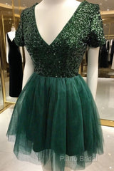 Short Dresses Dark Green Homecoming Dresses