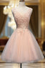 Short Open Back Pearl Pink Homecoming Dresses With Appliques