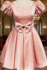 Short Pink Satin Party Dresses With Bow